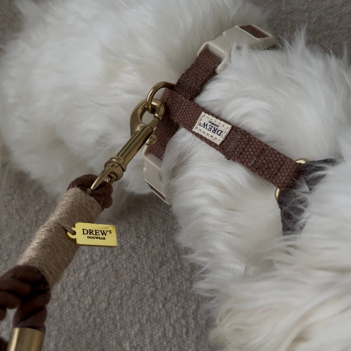 Chocolate dog harness + BROWN standard dog leash
