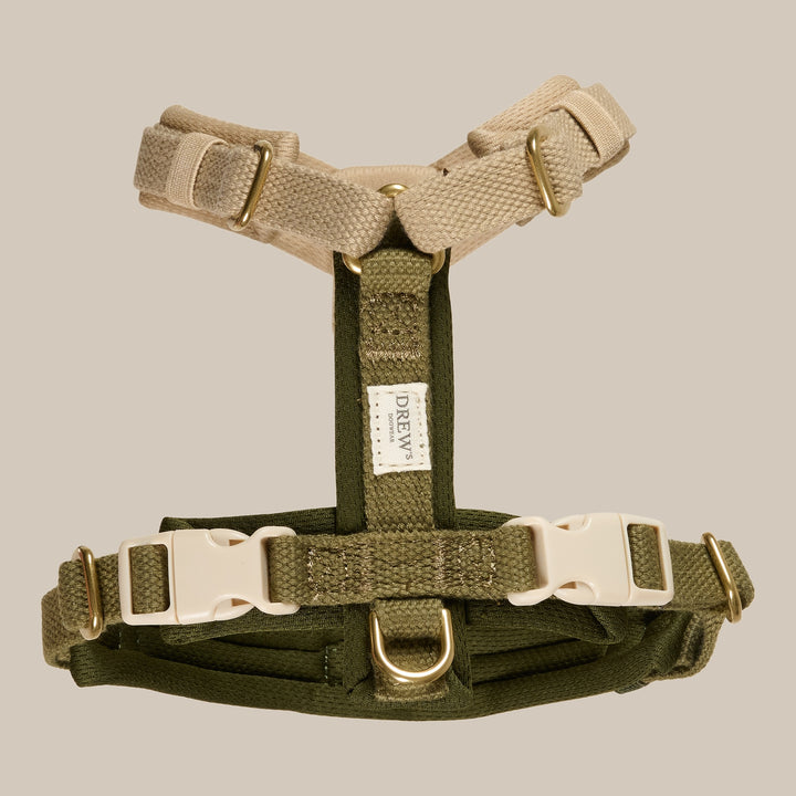 Olive PRO / Verstellbares Hundegeschirr (grün/beige)