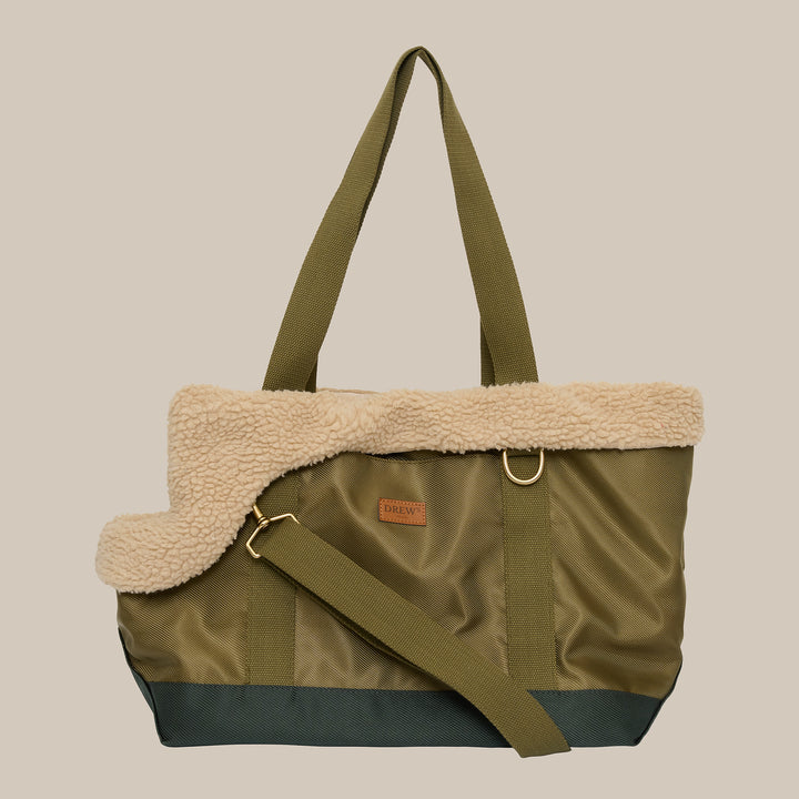 LIMITED EDITION - Olive // ​​Sportliche Hundetasche mit weichem Teddyfleece-Innenfutter