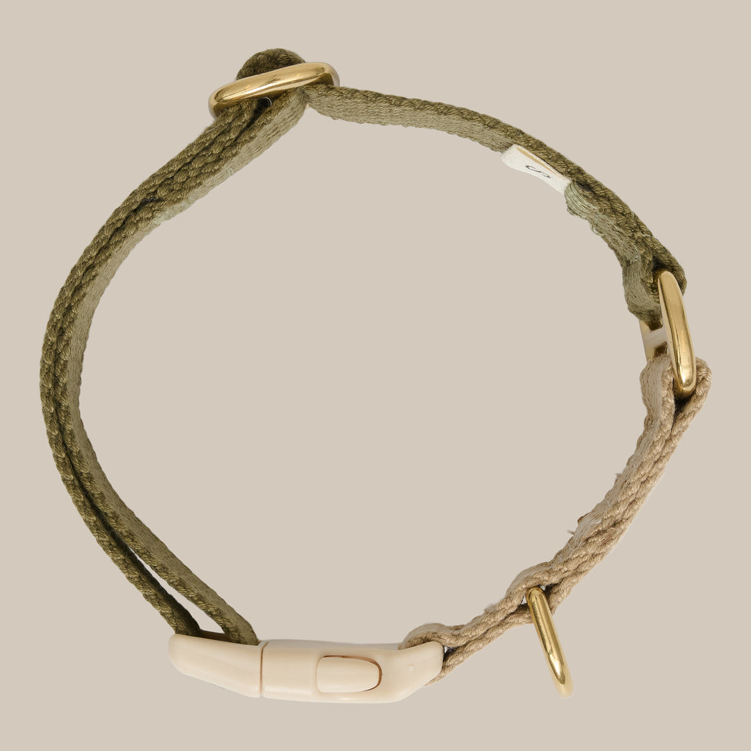 Olivgrün / Weiches &amp; verstellbares Halsband (grün/beige)