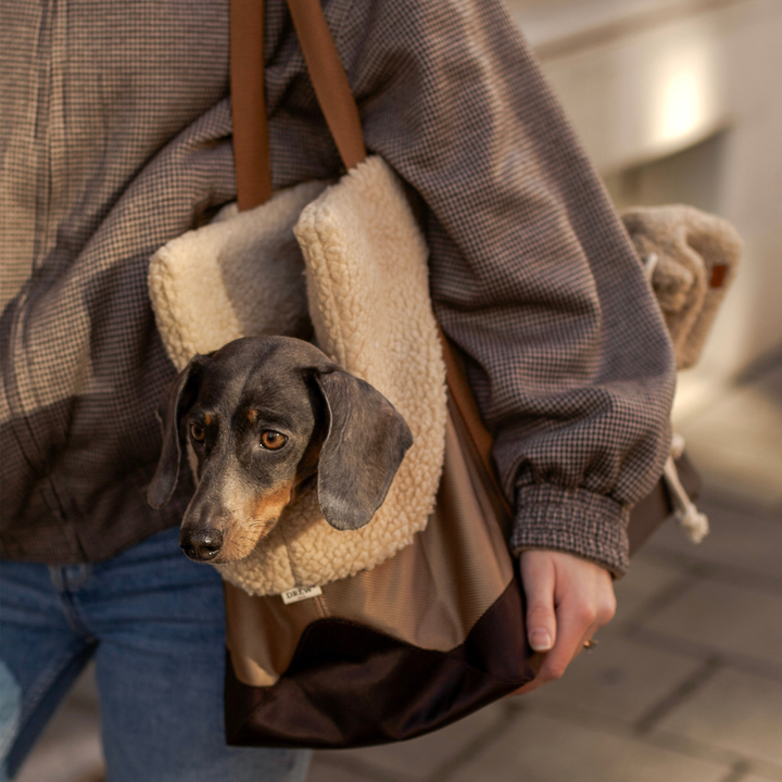 Pæn hundetaske med inderfor i beige