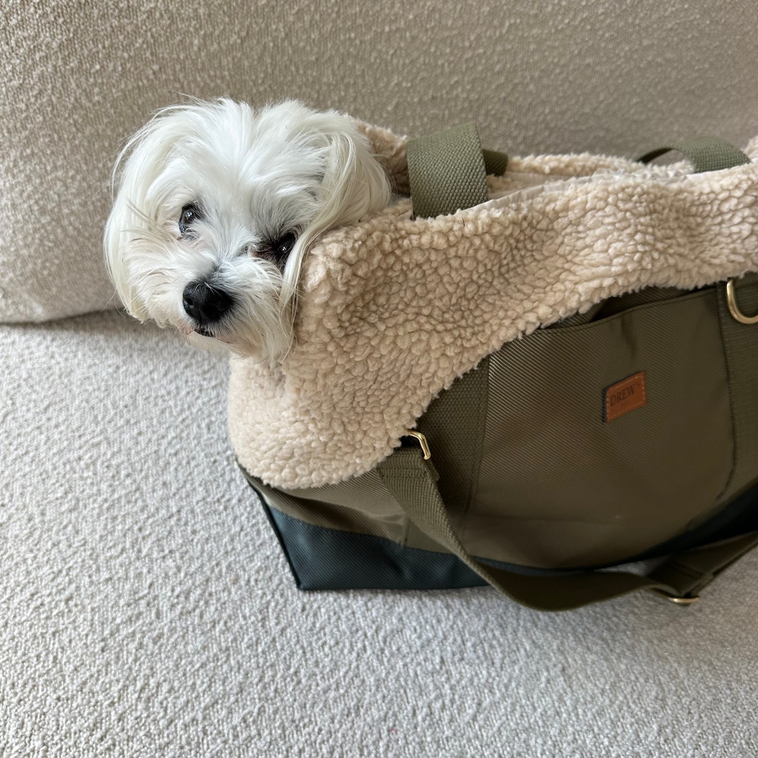 LIMITED EDITION - Olive // Sporty hundetaske med blødt inderfor i teddy fleece