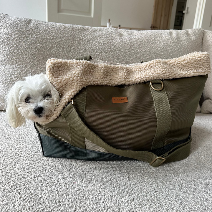 LIMITED EDITION - Olive // Sporty hundetaske med blødt inderfor i teddy fleece