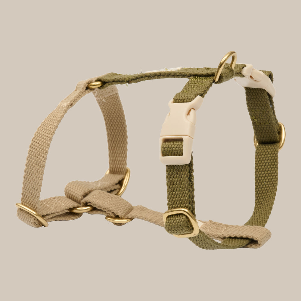 Justerbar hundesele i oliven og beige